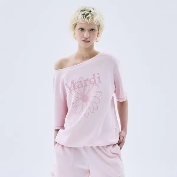Mardi WAFFLE TSHIRT OFF SHOULDER FLOWERMARDI