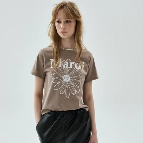 Mardi Women's Slim FlowerMardi Cracked Pigment Washing T-Shirt