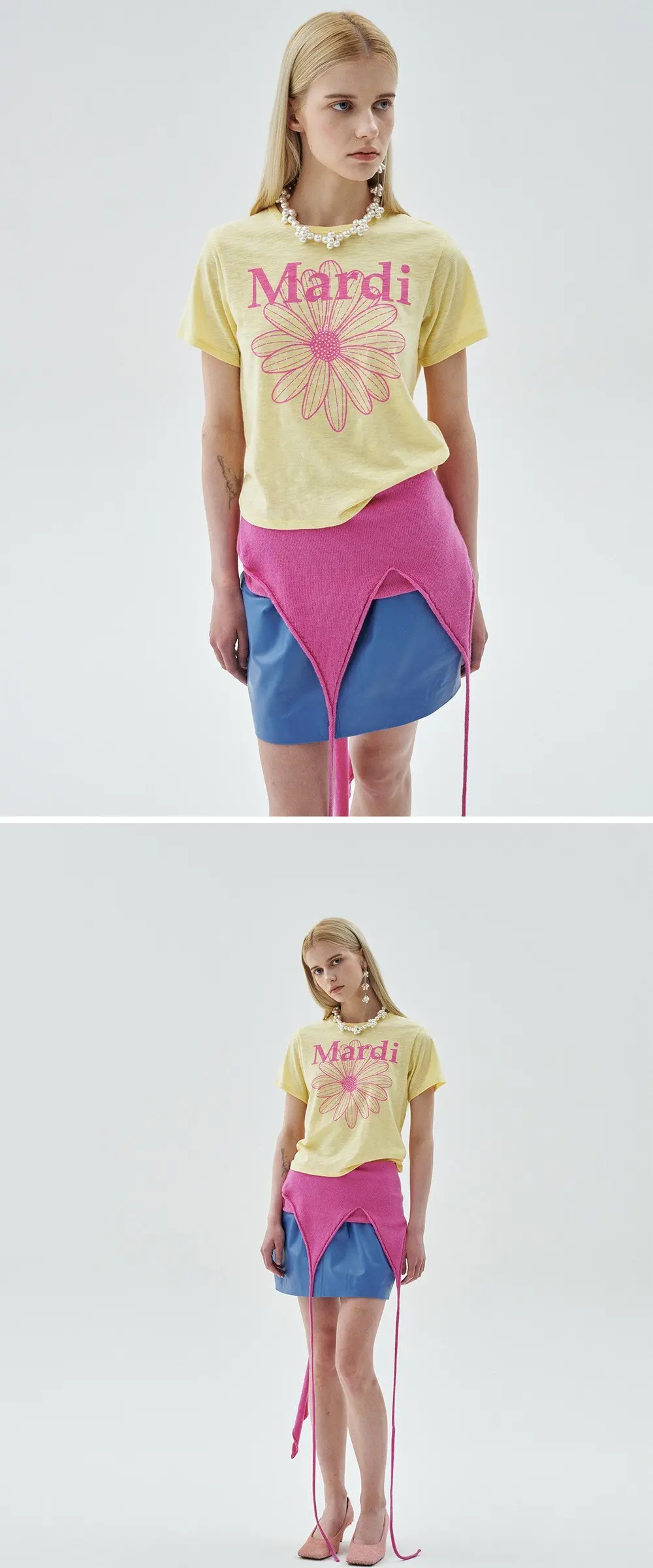 Mardi Women's Slub Cotton Slim FlowerMardi T-Shirt Detail