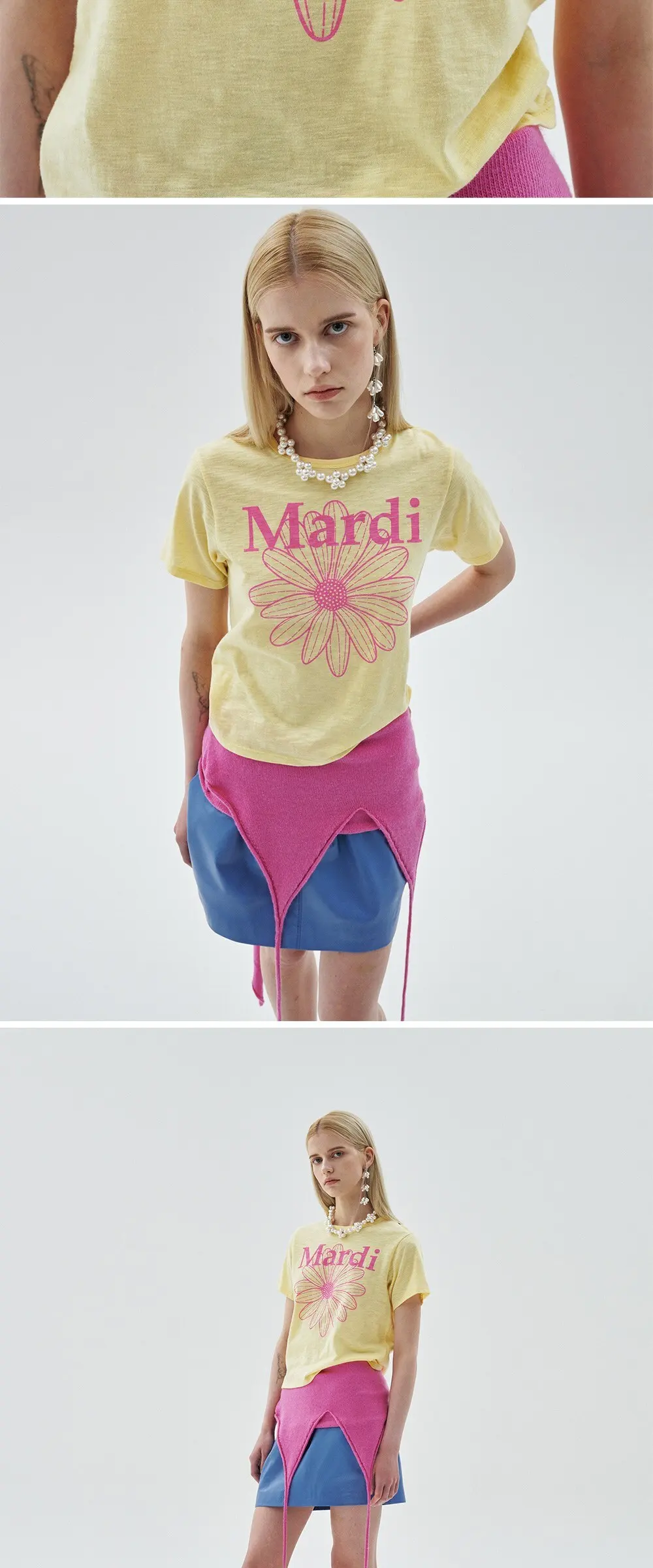 Mardi Women's Slub Cotton Slim FlowerMardi T-Shirt Detail