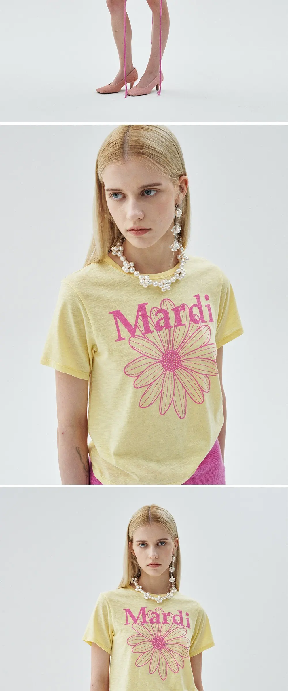 Mardi Women's Slub Cotton Slim FlowerMardi T-Shirt Detail