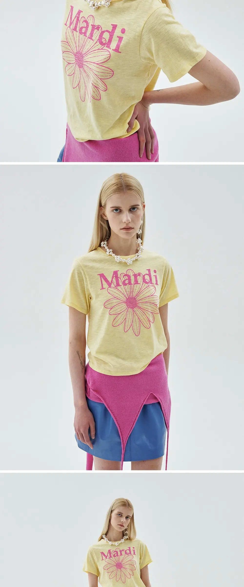 Mardi Women's Slub Cotton Slim FlowerMardi T-Shirt Detail