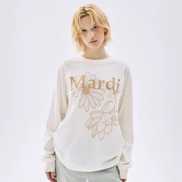 Mardi Women's Triple Flower Long Sleeve Cotton T-Shirt