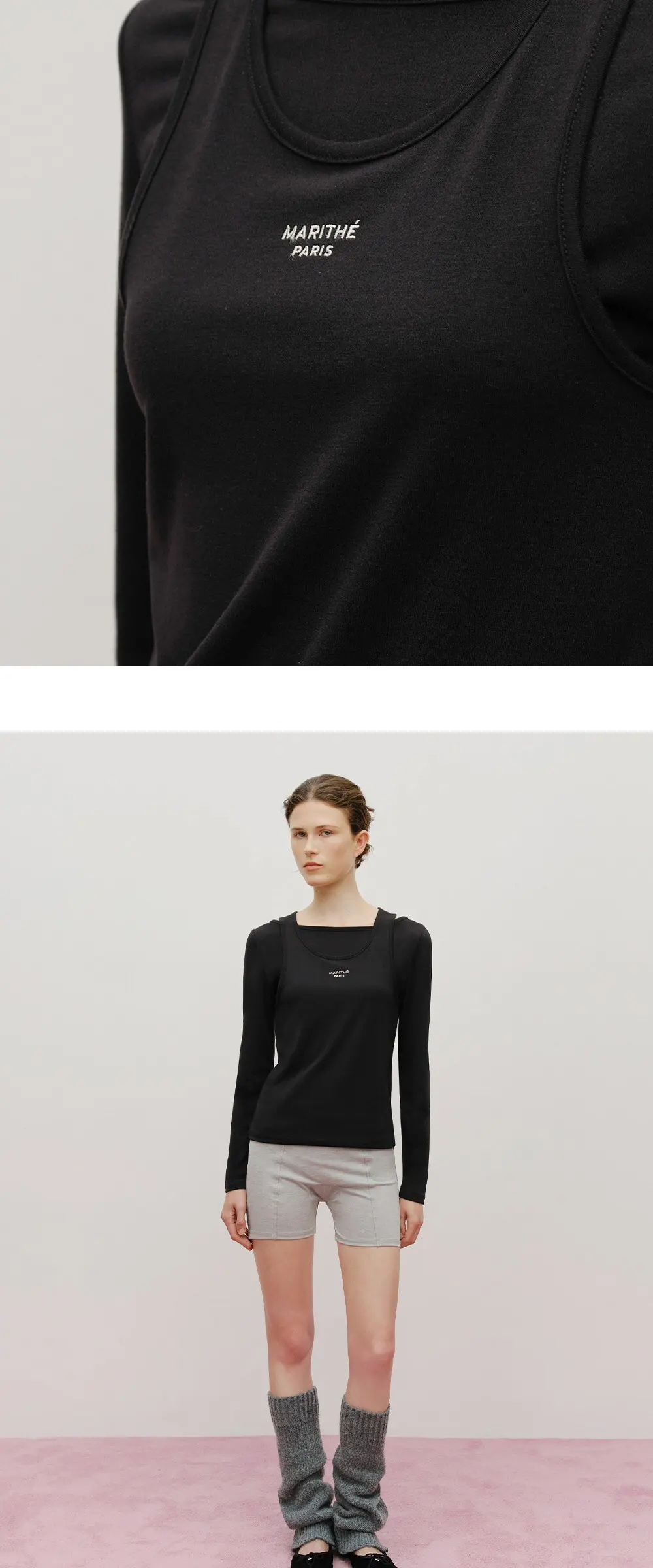 MARITHÉ FRANÇOIS GIRBAUD Women's Layered Jersey Long Sleeve T-Shirt Detail