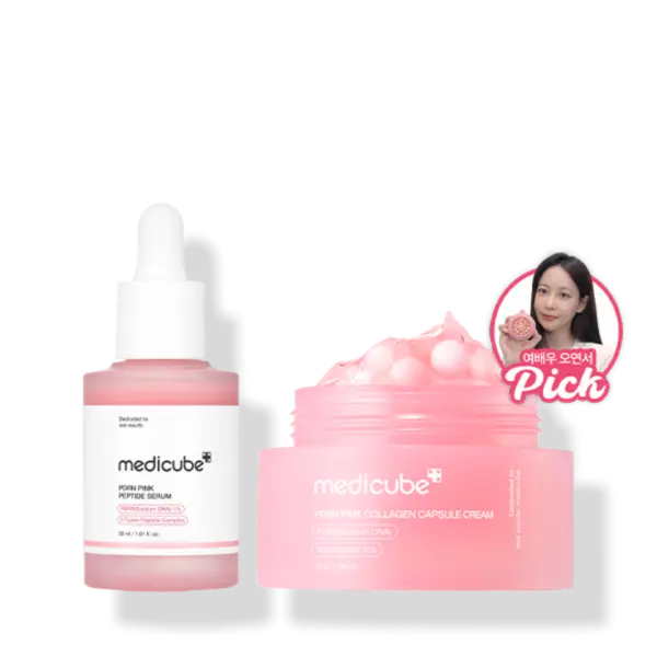 medicube PDRN Pink Peptide Serum 30ml + PDRN Pink Collagen Capsule Cream 55g Wrinkle Nutrition Set