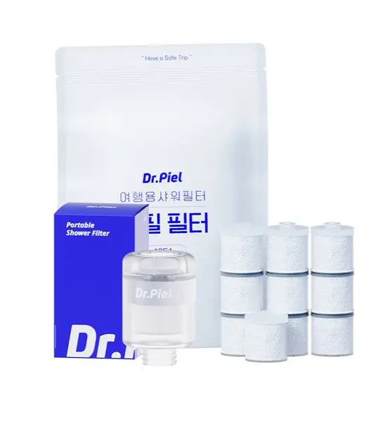 Dr.Piel Portable Travel Shower Filter + 10 Refill Cartridges + Pouch