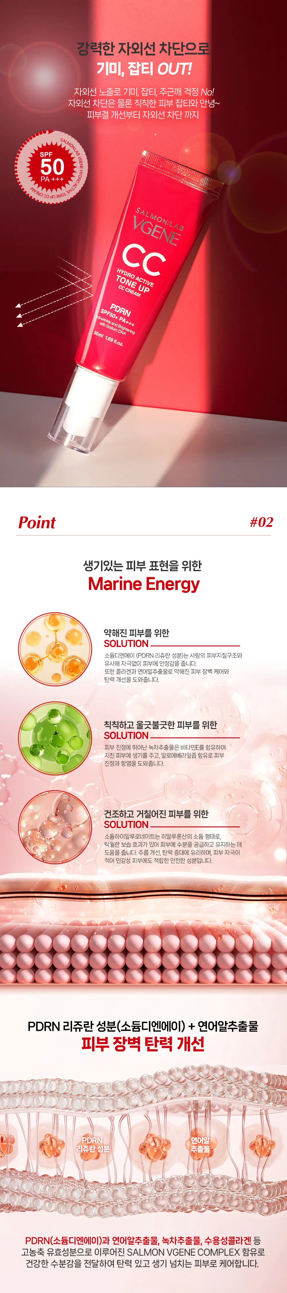SALMON:LAB VGENE Hydro Active Tone Up CC Cream SPF50+ PA+++ 50ml Detail