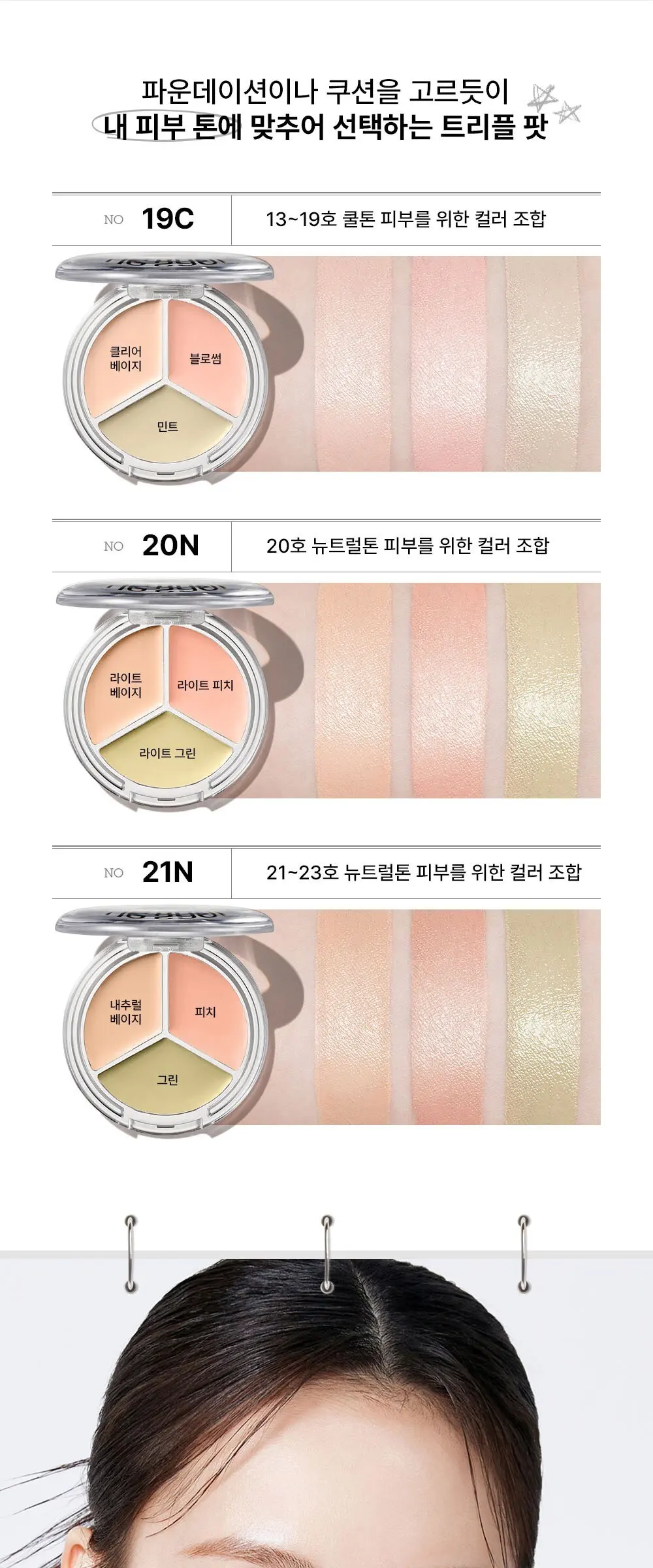 THE SAEM Cover Perfection Triple Pot Concealer Glow 6g 21N 1 Count Detail