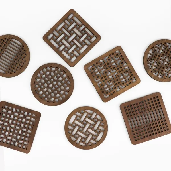 Yun Yonghan Traditional Wooden Lattice Cup Coaster - Walnut