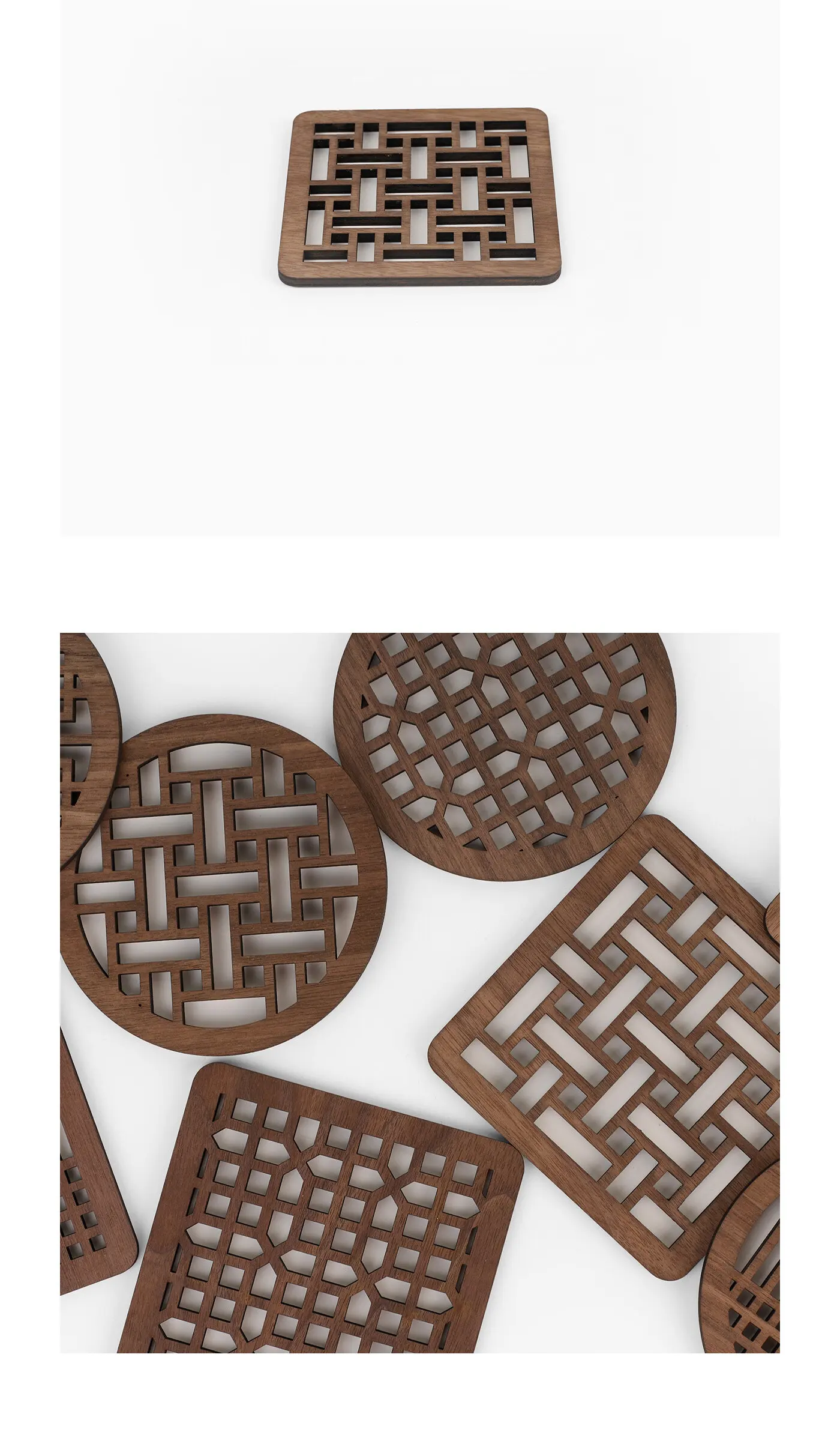 Yun Yonghan Traditional Wooden Lattice Cup Coaster (Walnut) Detail
