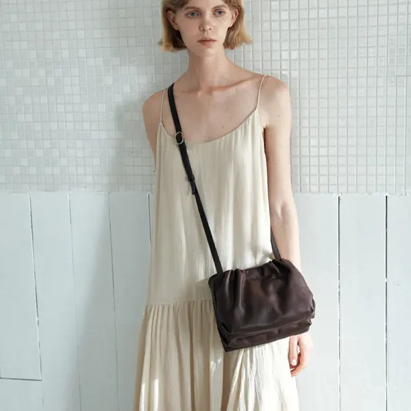 YURT Pote Bag - Soft Natural Leather Ruched Crossbody Bag