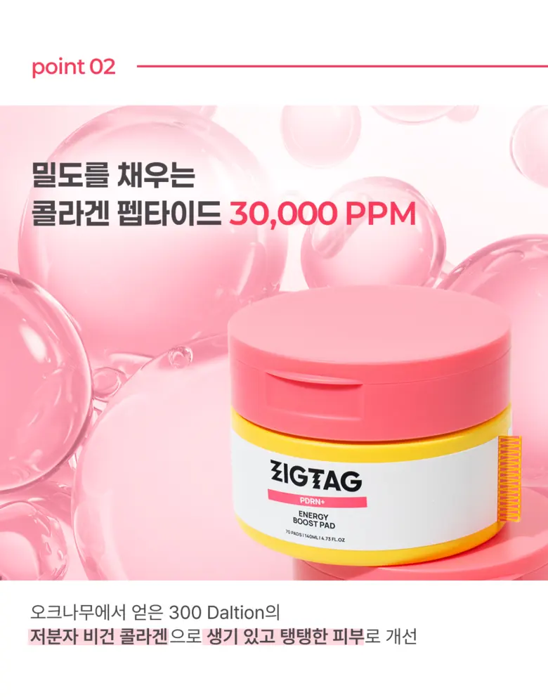ZIGTAG PDRN+ Energy Boost Pad 70 Pads 140ml Hydrating Soothing Toner Pad Detail