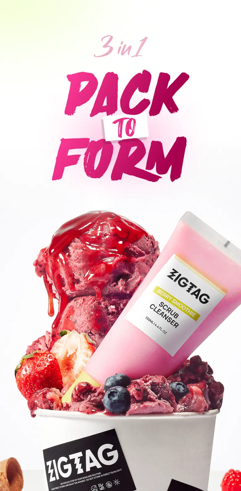 ZIGZAG Berry Smoothie Scrub Cleanser 130ml - 3-in-1 Pack to Form Konjac Scrub Cleansing Foam Detail