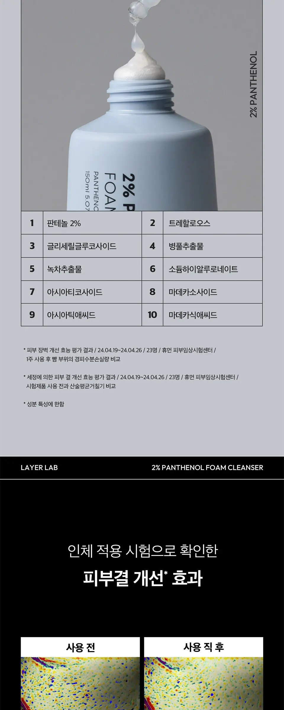 레이어랩 2% 판테놀 베리어 프로텍트 약알칼리 폼클렌저 150ml Detail
