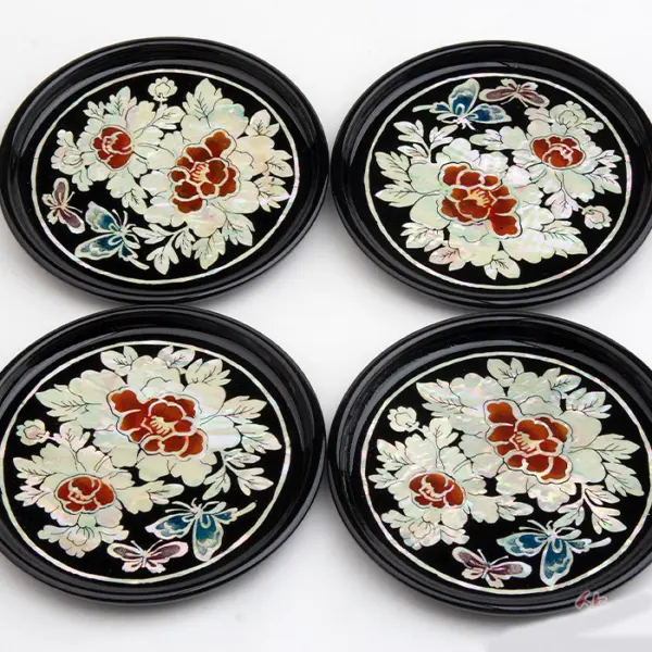 SHOP OF KOREA Najonchilgi Coaster 4-Piece Set Peony Butterfly