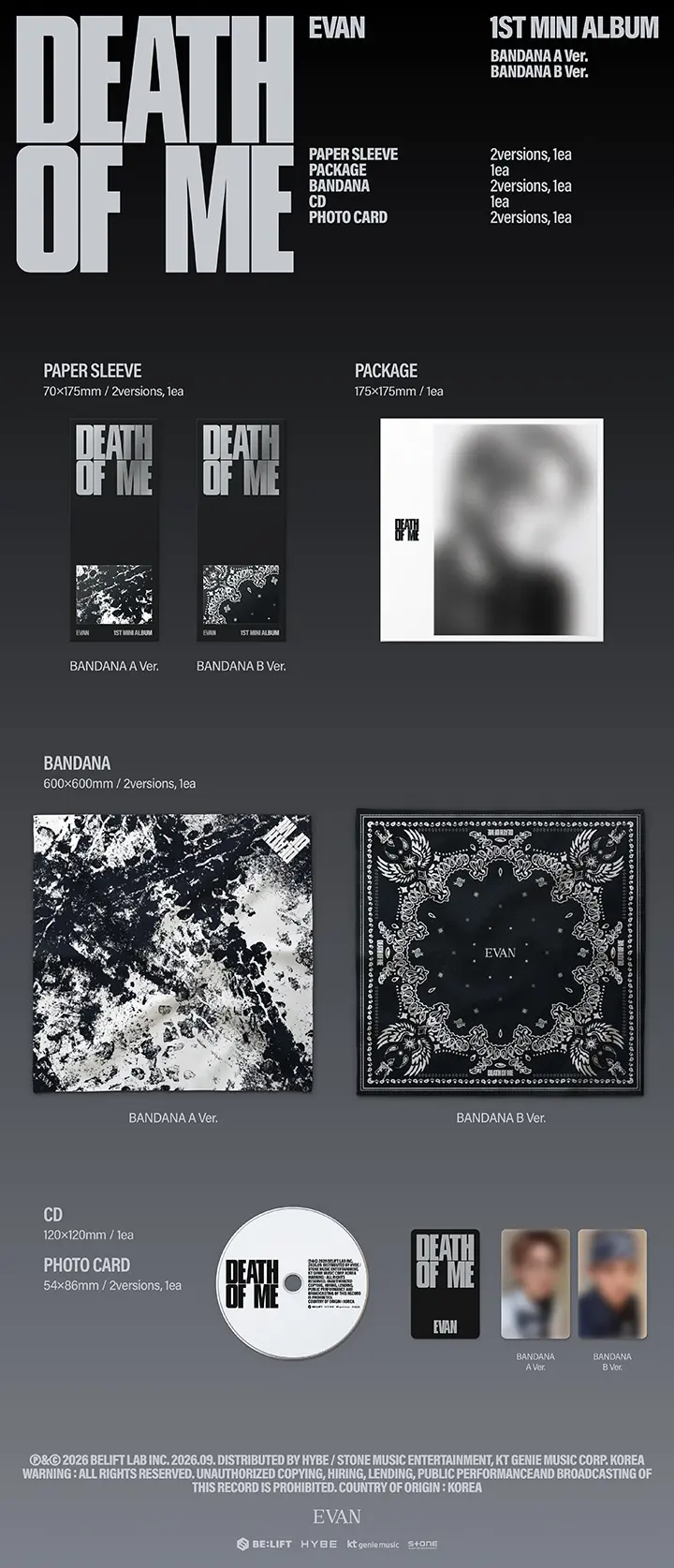 에반 (EVAN) 1st Mini Album [DEATH OF ME] (BANDANA Ver.) (Random) Detail