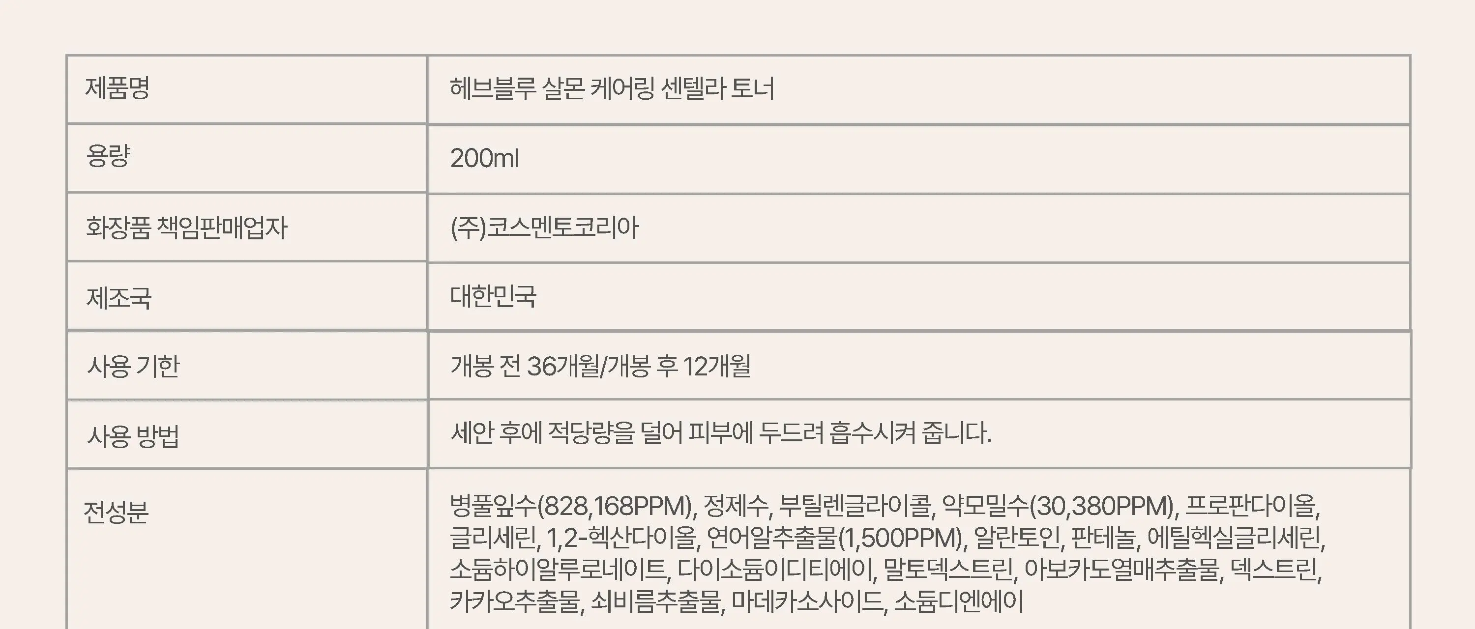 헤브블루 살몬 PDRN 케어링 센텔라 토너 200ml | 올리브영 Detail