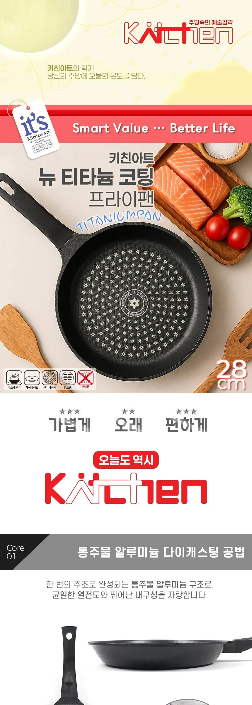 키친아트 뉴 티타늄 코팅 프라이팬, 28cm, 1개 Detail