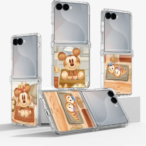 MOLANCANO Disney Galaxy Z Flip 8/7/6 Crystal Cozy Bake Shop Design Transparent Phone Case with Hinge Protection