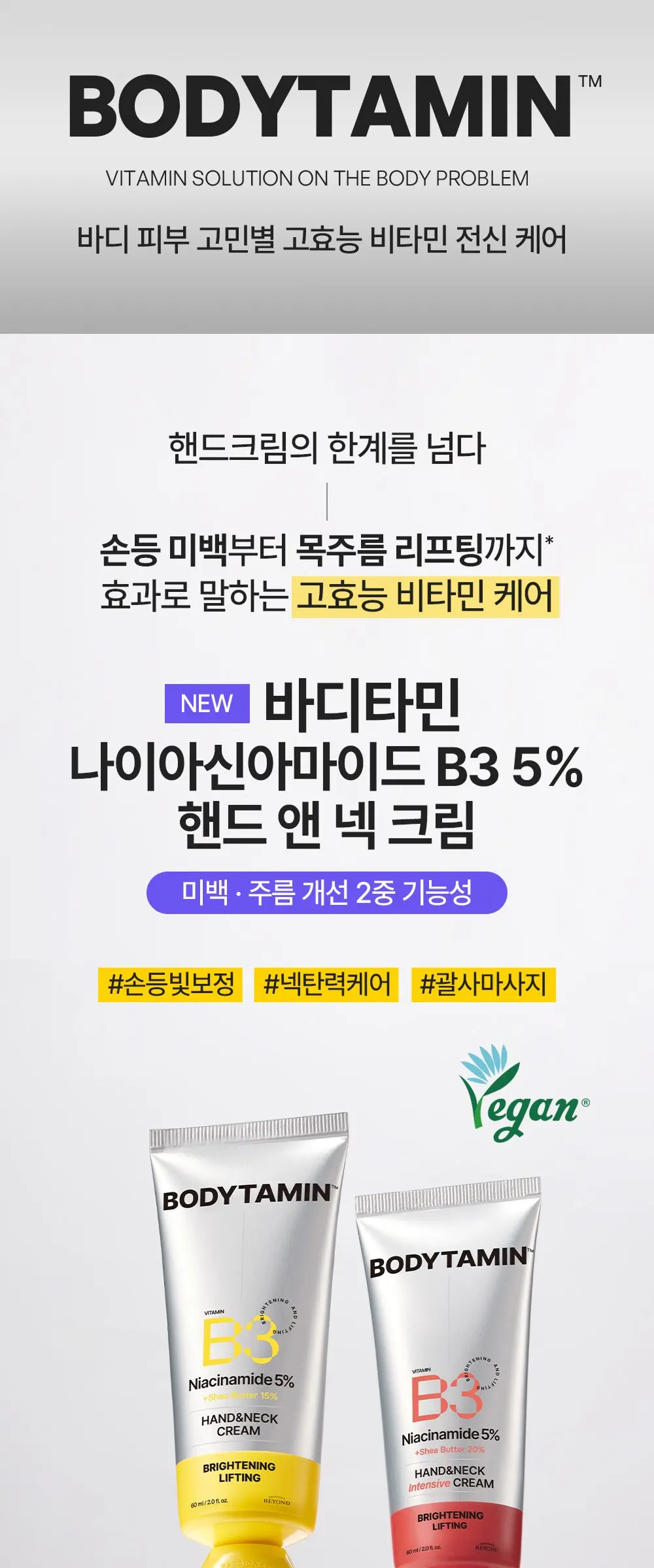 비욘드 바디타민 나이아신아마이드 B3 5% 브라이트닝 리프팅 핸드 앤 넥 크림, 1개, 60ml Detail
