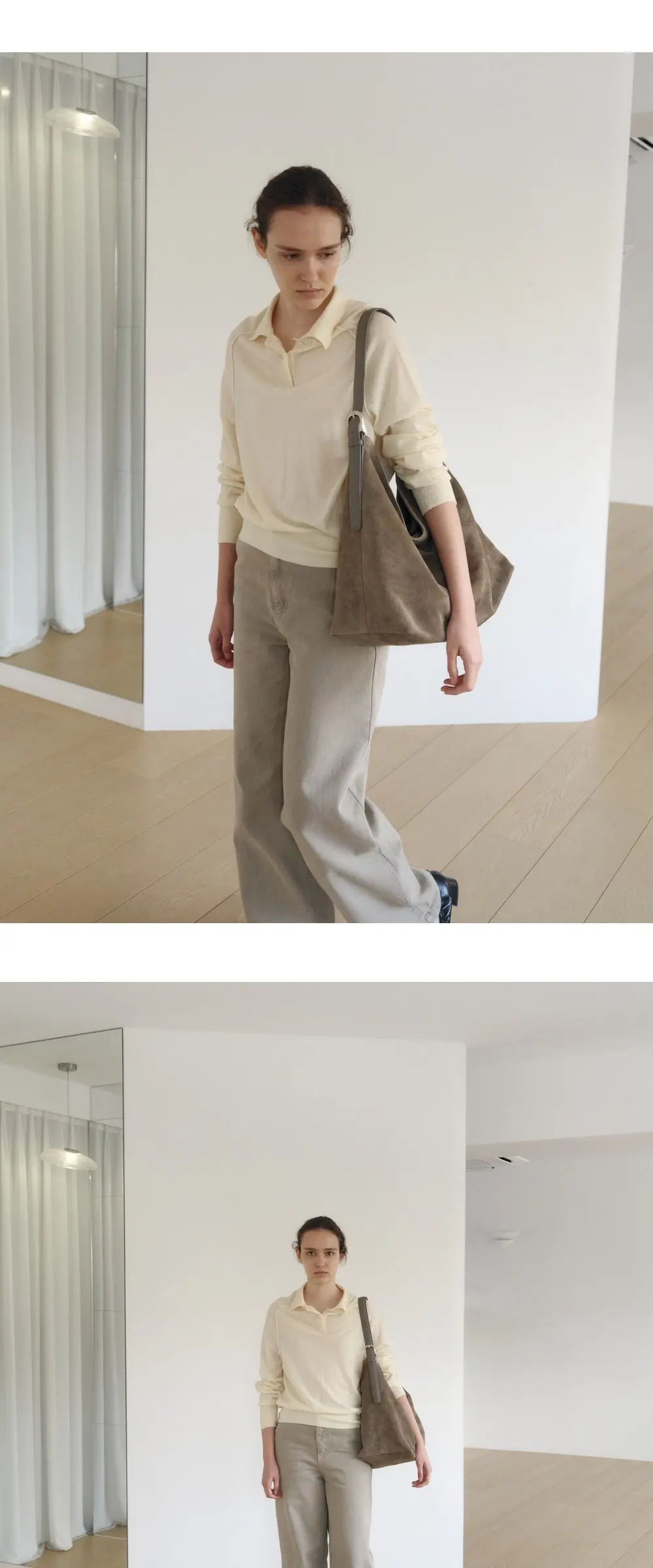 Cow Suede Shoulder Bag (Beige) Detail