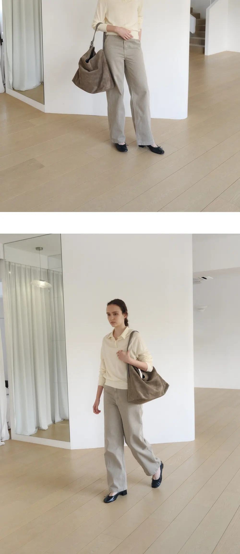 Cow Suede Shoulder Bag (Beige) Detail