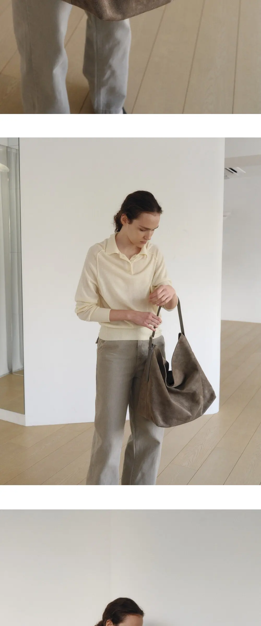 Cow Suede Shoulder Bag (Beige) Detail