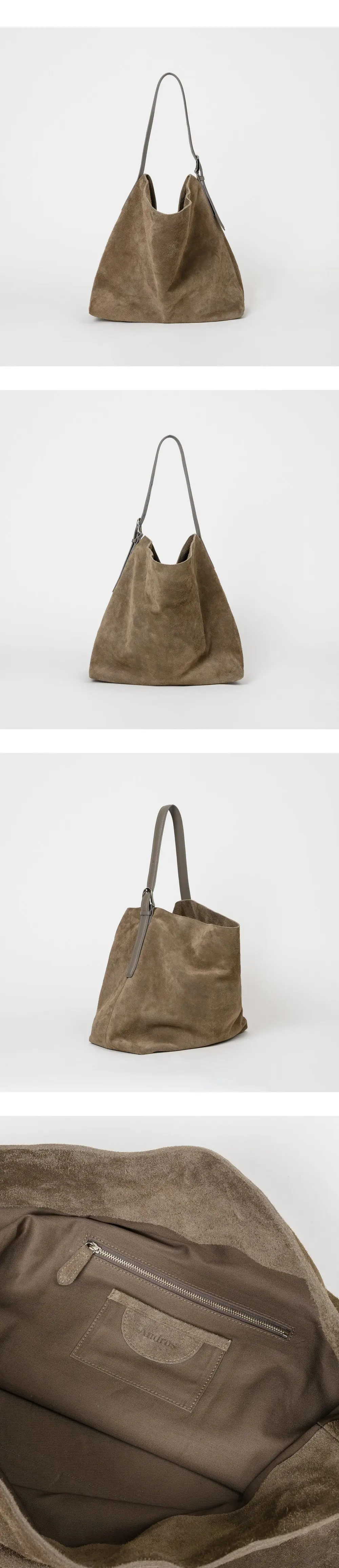 Cow Suede Shoulder Bag (Beige) Detail