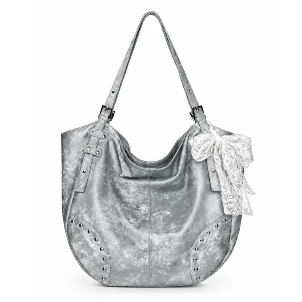 I MY ME MINE im lovely Lace Stud Hobo Bag Silver