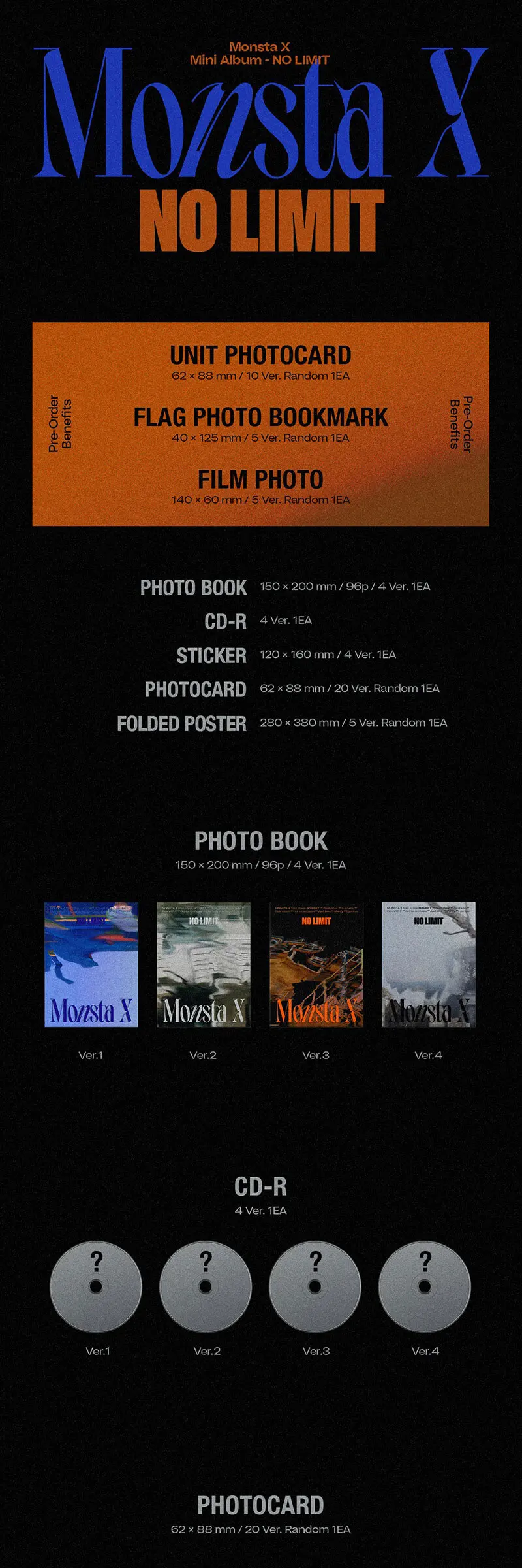몬스타엑스 앨범 NO LIMIT 노리밋 러쉬아워 몬엑 MONSTA X 미니10집 Ver1 Detail