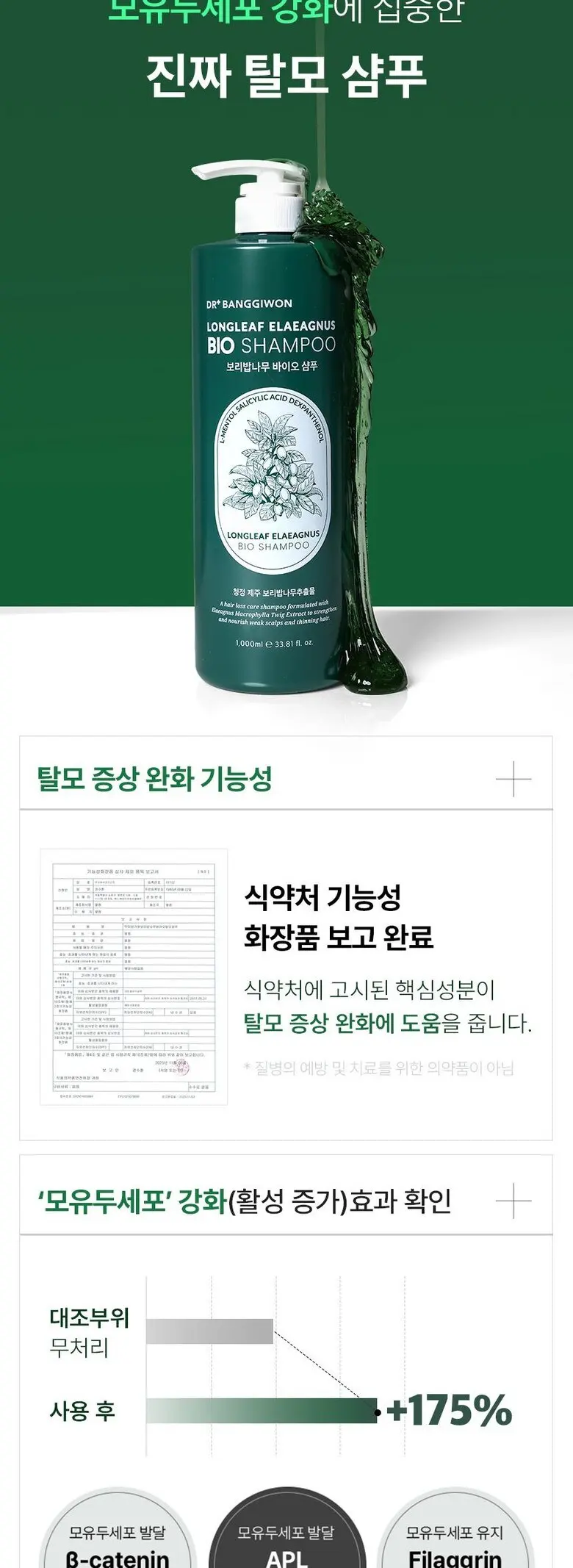 닥터방기원 국가기관임상완료 탈모특허 보리밥나무 바이오 기능성 탈모 샴푸, 1개, 1L Detail