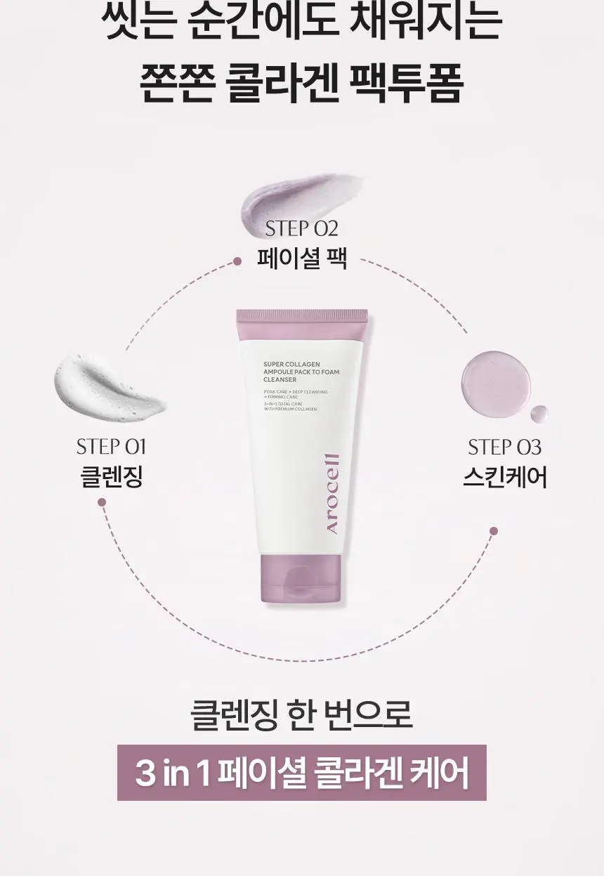 [피지흡착/촉촉세안] 아로셀 슈퍼 콜라겐 앰플 팩 투 폼 클렌저 120g | 올리브영 Detail