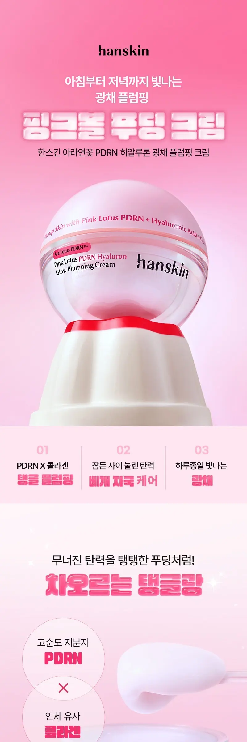 한스킨 아라연꽃 피디알엔 히알루론 광채 플럼핑 크림, 1개, 50ml Detail