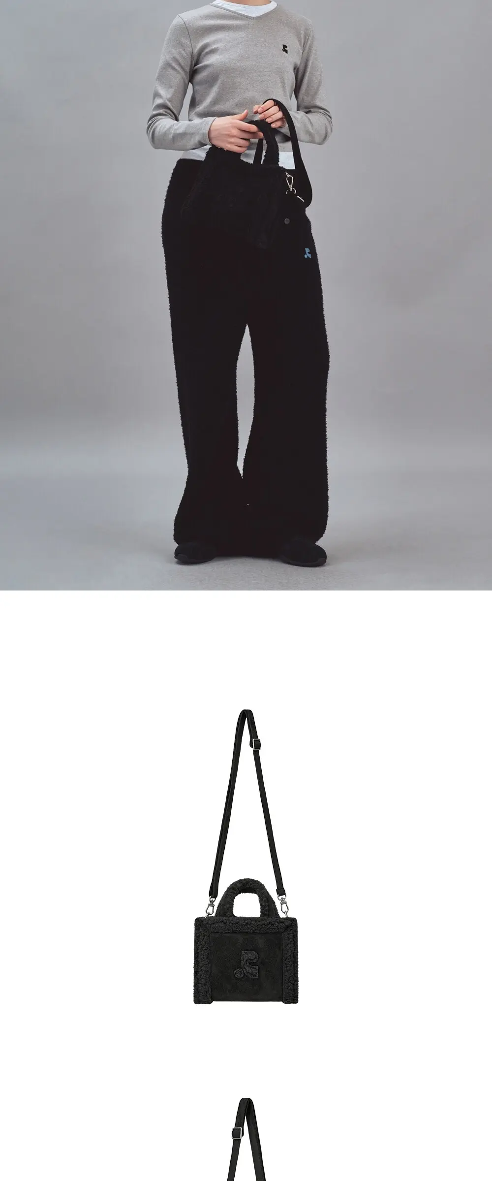 SUEDE LOGO MINI BAG - BLACK Detail