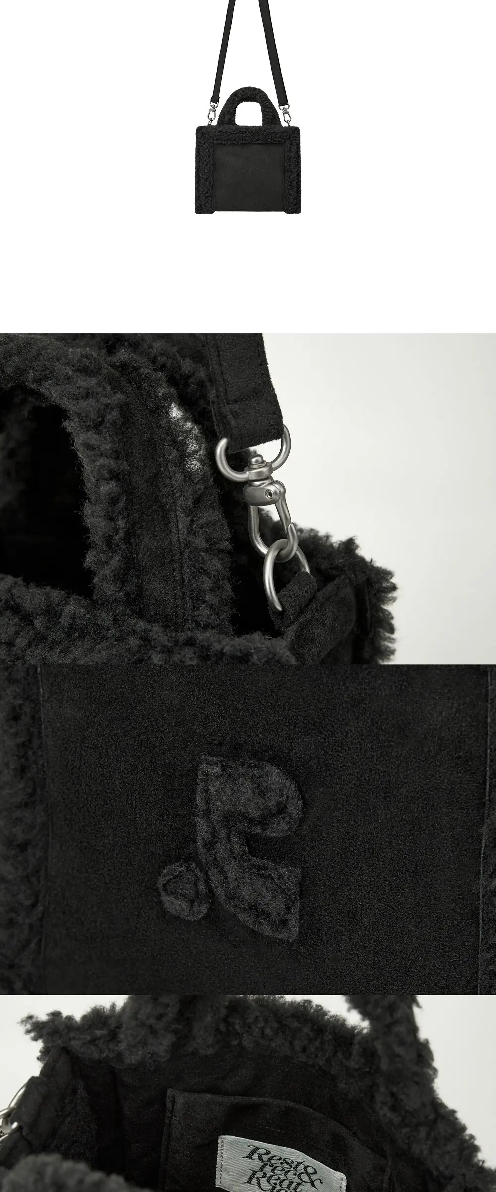 SUEDE LOGO MINI BAG - BLACK Detail
