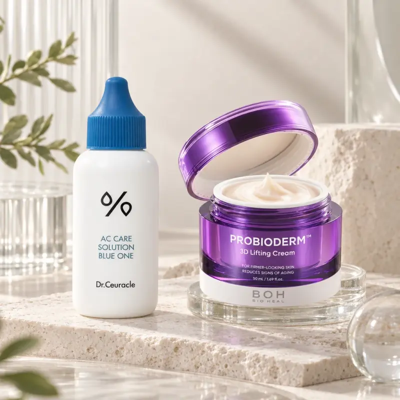 Korean skincare editorial still life — EmpressKorea